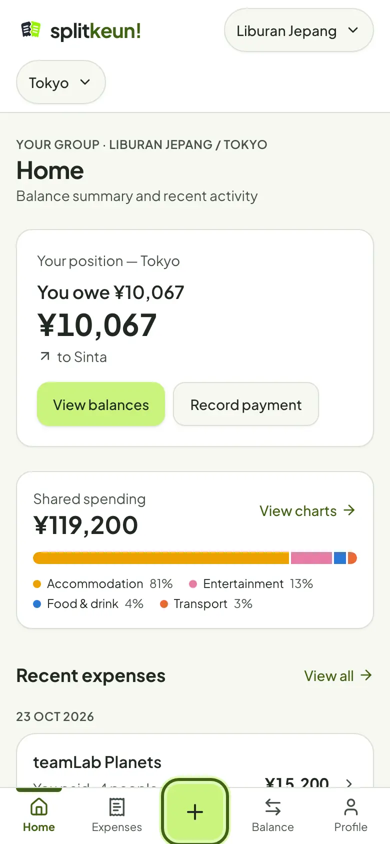 Screenshot: Add an expense
