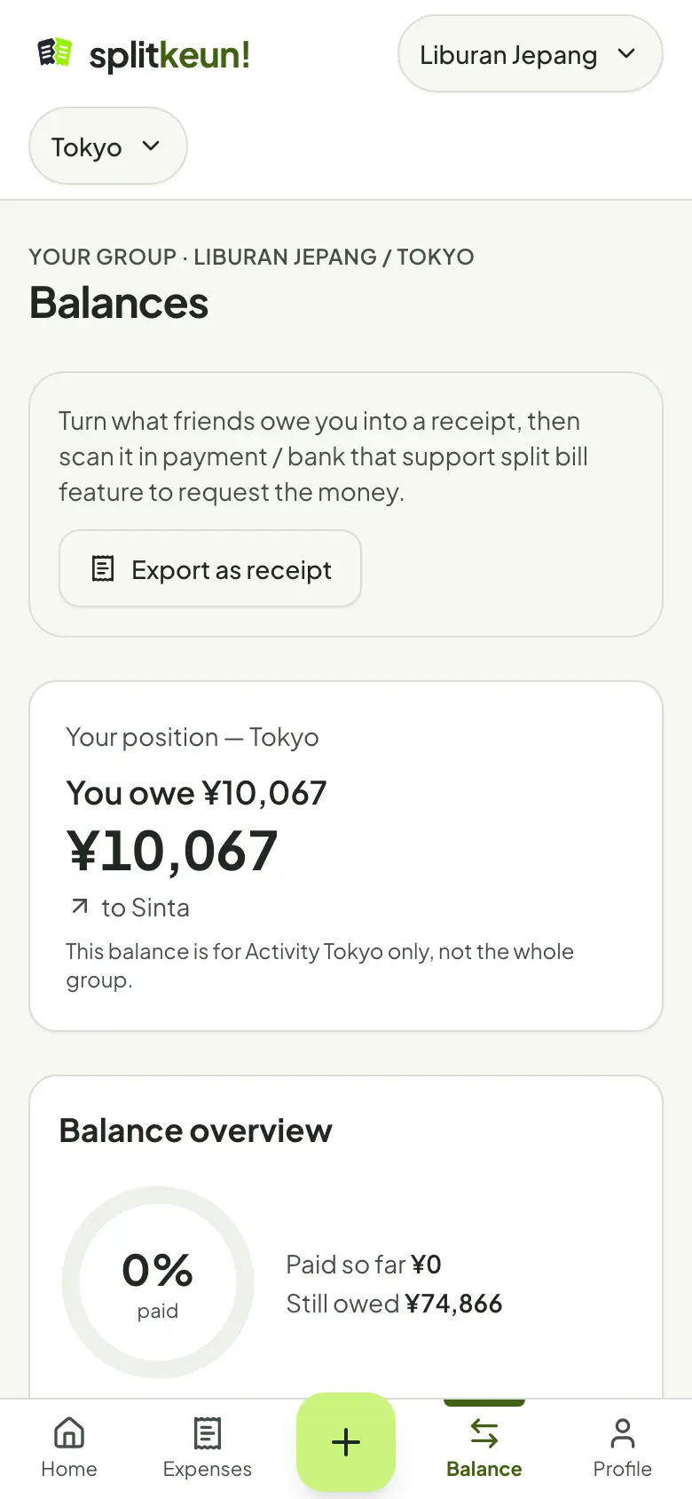 Screenshot: Read your balances