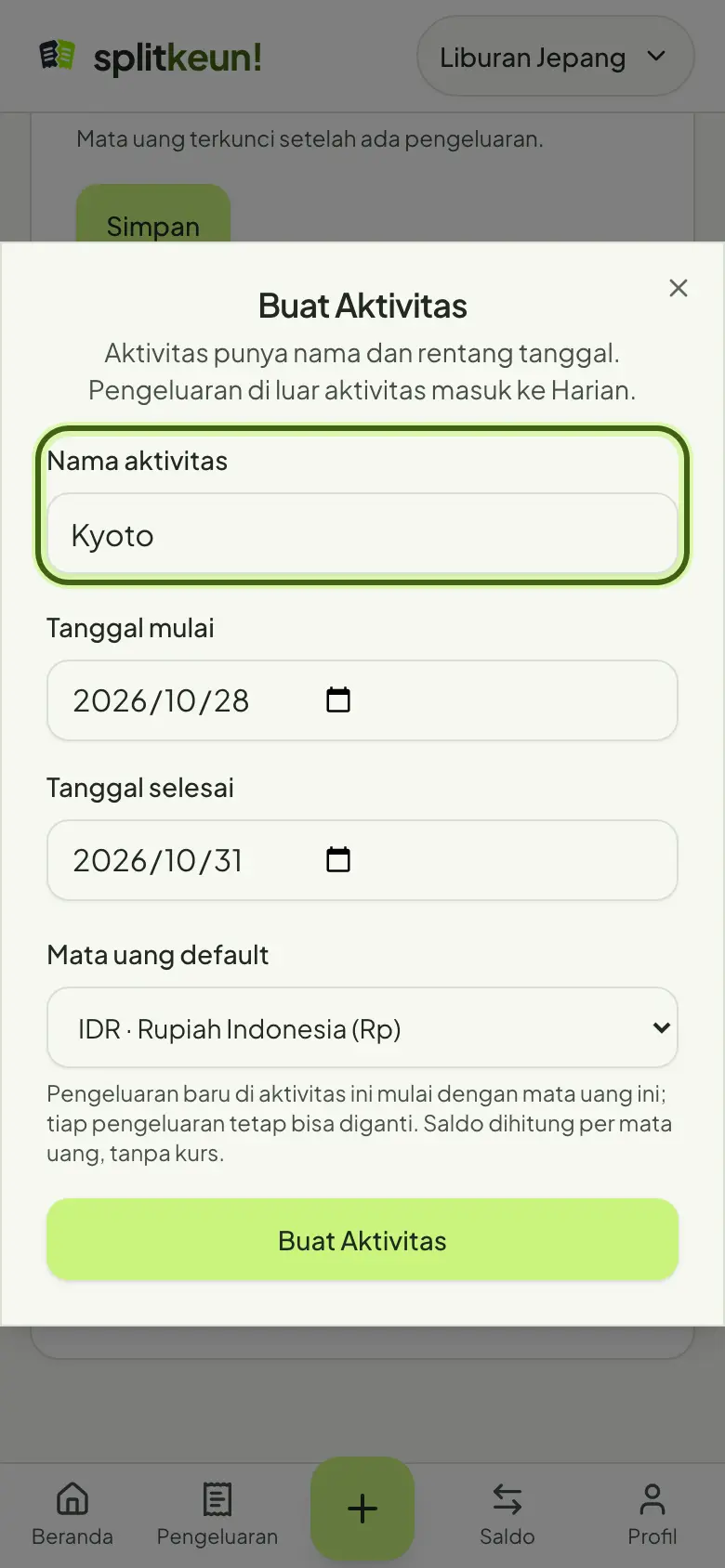 Tangkapan layar: Bikin Aktivitas