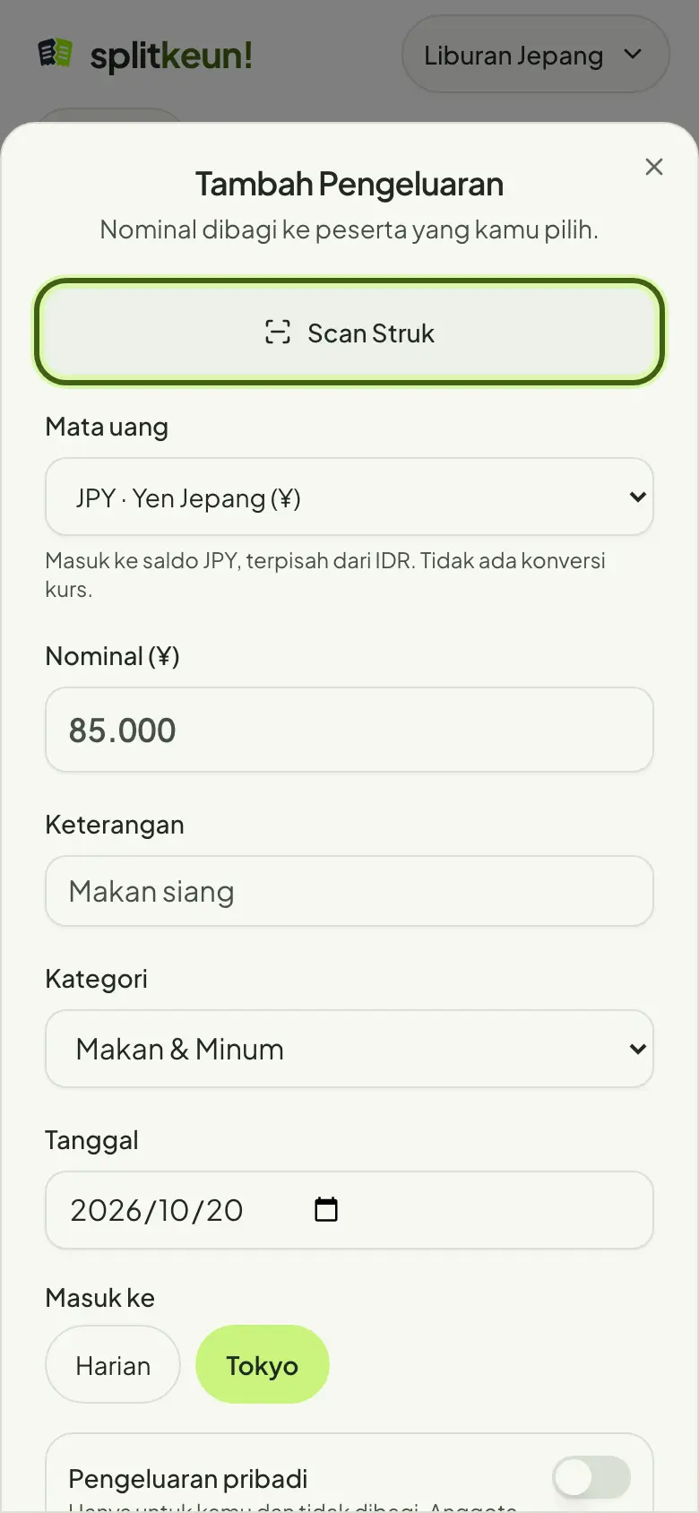 Tangkapan layar: Scan struk