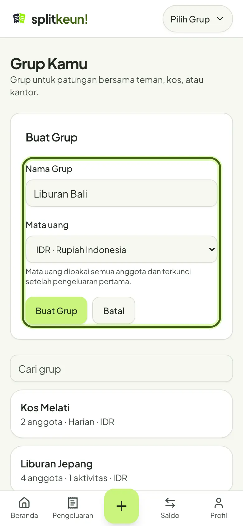 Tangkapan layar: Bikin Grup