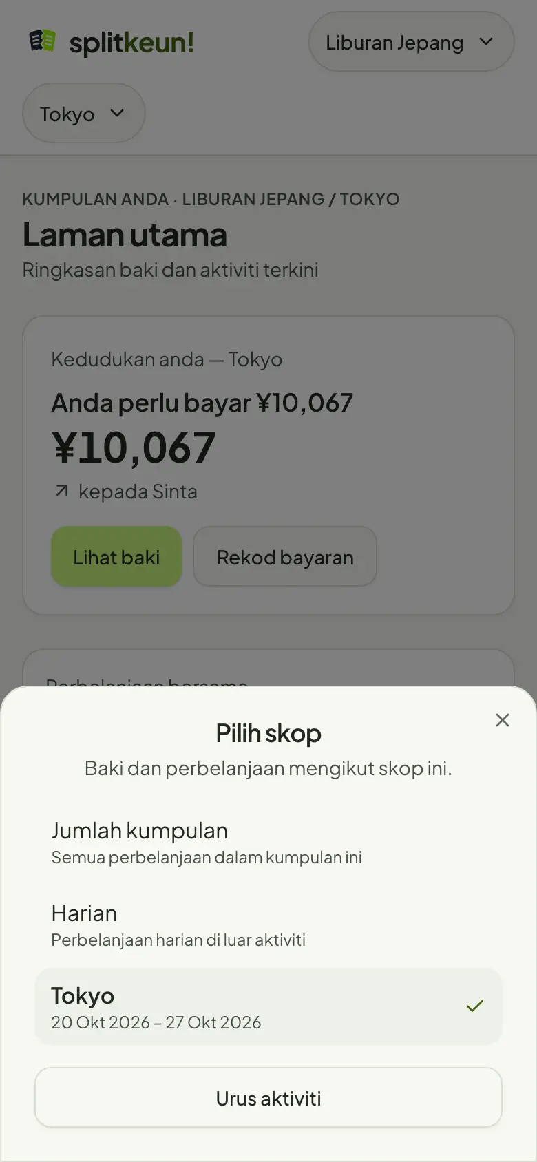 Tangkapan skrin: Tukar antara aktiviti dan Harian