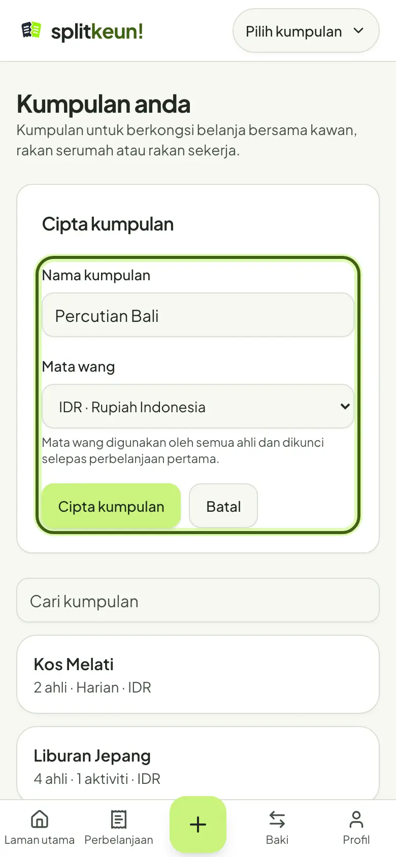 Tangkapan skrin: Cipta kumpulan